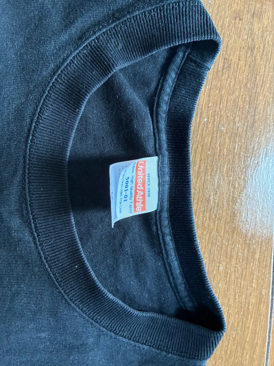 約5年8か月使用したユナイテッドアスレTシャツの首まわり。リブと生地に使用感がある。